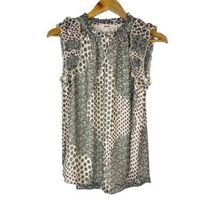 NWT LOFT Ivory Multi Printed Split Neck Ruffle Sleeveless Blouse